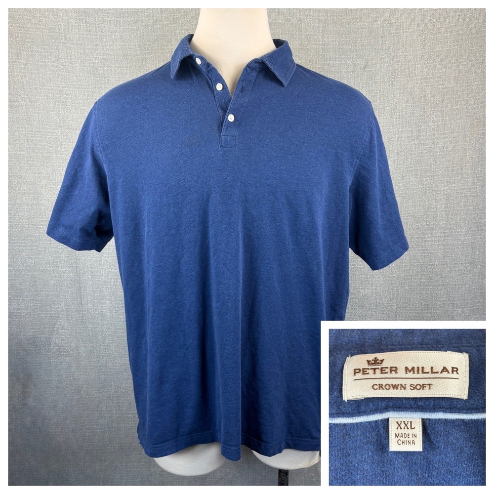 Peter Millar Crown Soft Blue Pima Cotton Silk Polo Shirt XXL MS17K61 Mens
